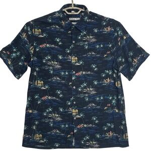 Batik Bay Mens Button Up Shirt L Black S/Sleeve Tropical Island Aloha Hawaiian